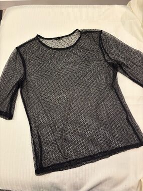 Guess Women’s Black Sheer Mesh Short Sleeve Top